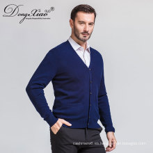 Suéter de la rebeca de los hombres del vintage azul marino atractivo del cuello en V de la promoción con calidad más fina